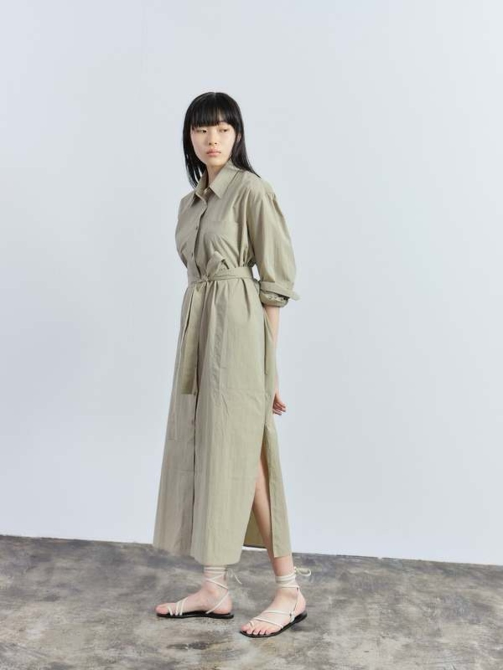 Mijeong Park Belted Shirt Dress Size Small - Khaki Color